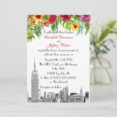NYC Skyline ESB Etch Tropical Wedding Kaart (Staand voorkant)