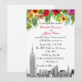 NYC Skyline ESB Etch Tropical Wedding Kaart