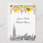 NYC Skyline ESB Etch View Sunflower Vrijgezellenfe Kaart (Voorkant)