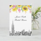 NYC Skyline ESB Etch View Sunflower Vrijgezellenfe Kaart (Staand voorkant)