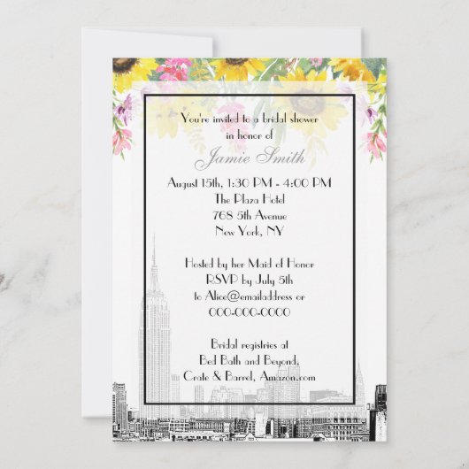 NYC Skyline ESB Etch View Sunflower Vrijgezellenfe Kaart (Achterkant)