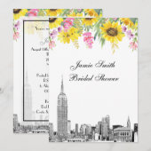 NYC Skyline ESB Etch View Sunflower Vrijgezellenfe Kaart (Voorkant / Achterkant)