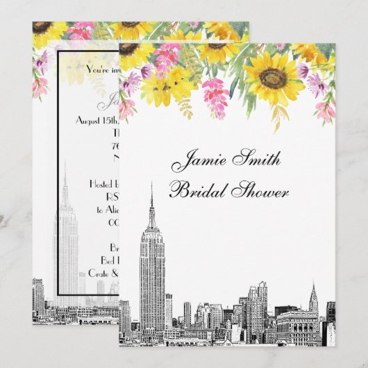 NYC Skyline ESB Etch View Sunflower Vrijgezellenfe Kaart (Voorkant / Achterkant)