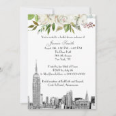 NYC Skyline ESB Etch White Floral Vrijgezellenfees Kaart (Voorkant)