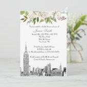 NYC Skyline ESB Etch White Floral Vrijgezellenfees Kaart (Staand voorkant)