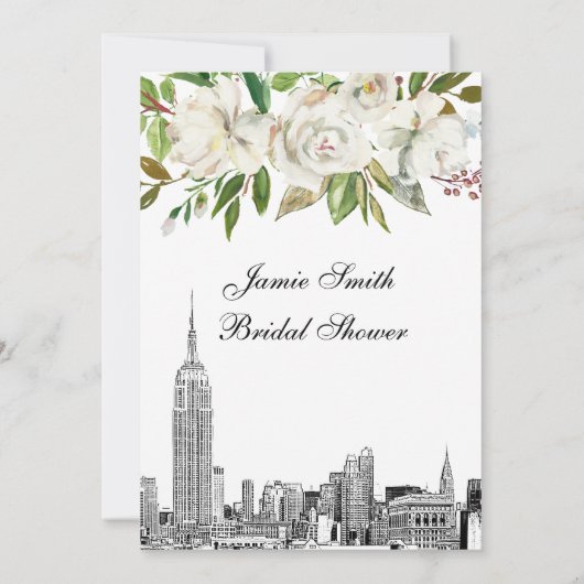 NYC Skyline ESB Etch White Floral Vrijgezellenfees Kaart (Achterkant)