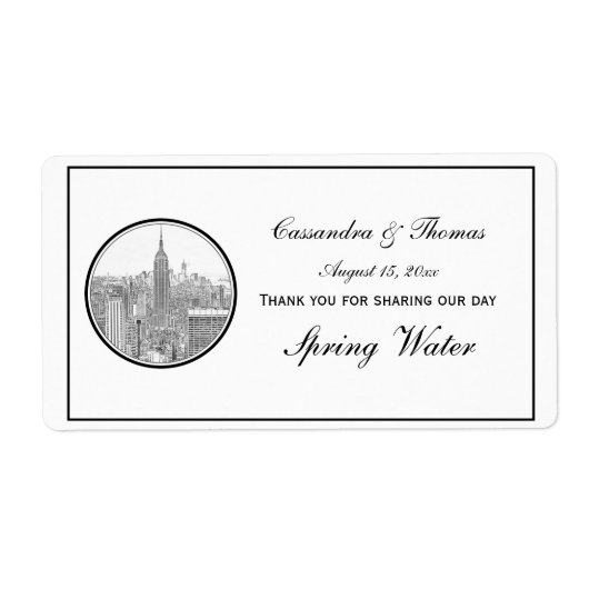 NYC Skyline ESB Round Etched 01 H Water Bottle Etiket (Voorkant)