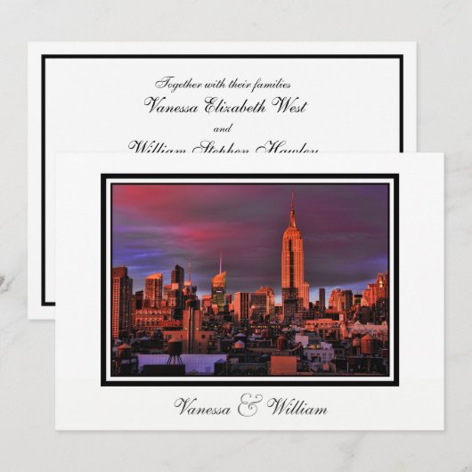 NYC Skyline ESB Surreal Sunset Huwelijksuitnodigin Kaart (Voorkant / Achterkant)