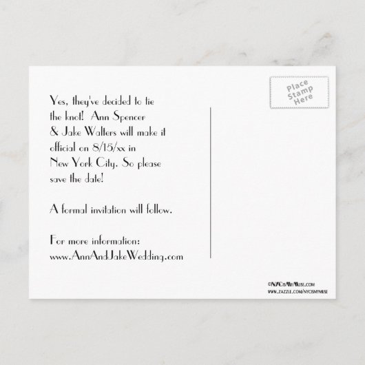 NYC Skyline ESB Top of the Rock Etch Save the Date Aankondigingskaart (Achterkant)