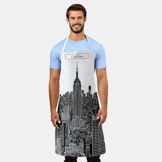 NYC Skyline ESB Top van de Rock Etched White BG Schort (Gedragen)