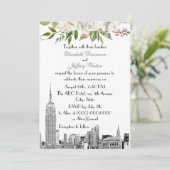 NYC Skyline ESB Witte Bloemen Waterverf Bruiloft Kaart (Staand voorkant)