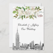 NYC Skyline ESB Witte Bloemen Waterverf Bruiloft Kaart (Achterkant)