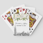 NYC Skyline ESB Witte Bloemen Waterverf Bruiloft Pokerkaarten (Achterkant)