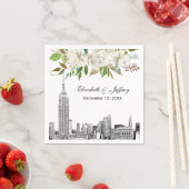 NYC Skyline ESB Witte Bloemen Waterverf Bruiloft Servet (Insitu)