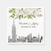 NYC Skyline ESB Witte Bloemen Waterverf Bruiloft Servet (Voorkant)