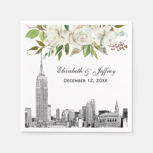 NYC Skyline ESB Witte Bloemen Waterverf Bruiloft Servet
