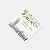 NYC Skyline ESB Witte Bloemen Waterverf Bruiloft Servet (Hoek)