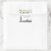 NYC Skyline ESB Witte Bloemen Waterverf Bruiloft Vierkante Sticker (Tas)