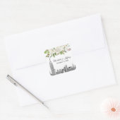 NYC Skyline ESB Witte Bloemen Waterverf Bruiloft Vierkante Sticker (Envelop)
