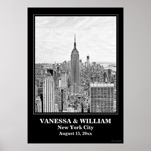 NYC Skyline ESB WTC Etch BW Wedding Poster (Voorkant)