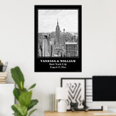 NYC Skyline ESB WTC Etch BW Wedding Poster (Thuiskantoor)