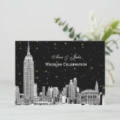 NYC Skyline Etch Sterrenhemel DIY BG Bruiloft Uitn Kaart (Staand voorkant)
