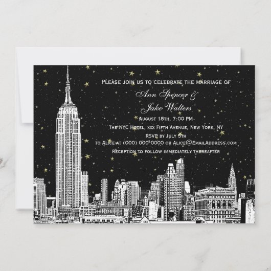 NYC Skyline Etch Sterrenhemel DIY BG Bruiloft Uitn Kaart (Achterkant)