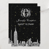 NYC Skyline Etchd Starry Vine Font DIY BG Sweet 16 Kaart