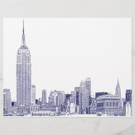 NYC Skyline Etched 01 Blue (Voorkant)