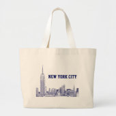 NYC Skyline Etched 01 Blue Grote Tote Bag (Voorkant)
