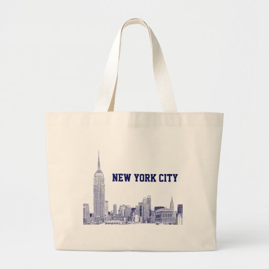 NYC Skyline Etched 01 Blue Grote Tote Bag (Voorkant)