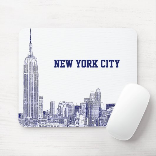 NYC Skyline Etched 01 Blue Muismat (Met muis)