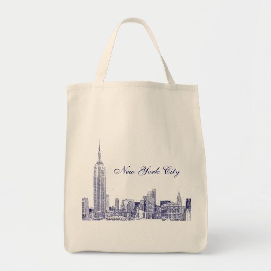 NYC Skyline Etched 01 Blue Tote Bag (Voorkant)
