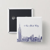 NYC Skyline Etched 01 Blue Vierkante Button 5,1 Cm (Voorkant /achterkant)