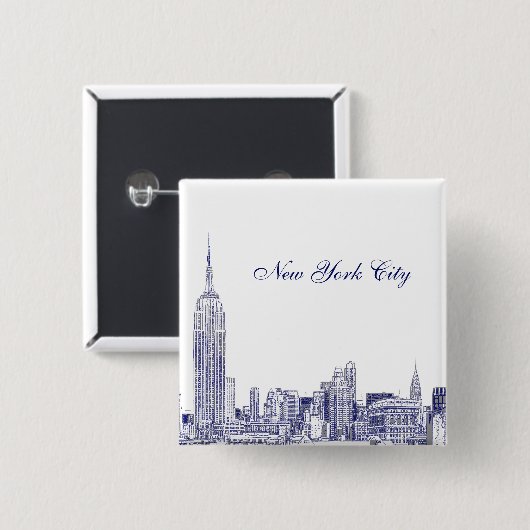 NYC Skyline Etched 01 Blue Vierkante Button 5,1 Cm (Voorkant /achterkant)