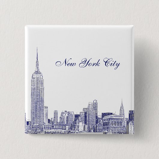 NYC Skyline Etched 01 Blue Vierkante Button 5,1 Cm (Voorkant)