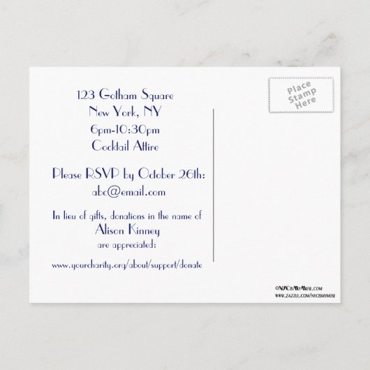 NYC Skyline Etched 01 Engagement Party Blue Uitnodiging Briefkaart (Achterkant)