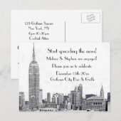 NYC Skyline Etched 01 Verlovingsfeest #2 Uitnodiging Briefkaart (Voorkant / Achterkant)