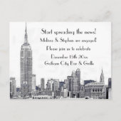 NYC Skyline Etched 01 Verlovingsfeest #2 Uitnodiging Briefkaart (Voorkant)