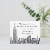 NYC Skyline Etched 01 Verlovingsfeest Uitnodiging Briefkaart (Staand voorkant)