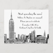NYC Skyline Etched 01 Verlovingsfeest Uitnodiging Briefkaart (Voorkant)