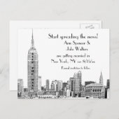 NYC Skyline Etched 01B sparen de Datum Aankondigingskaart (Voorkant / Achterkant)