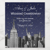 NYC Skyline Etched #2 Starry Blue Gradient BG Wijn Etiket (Enkel label)