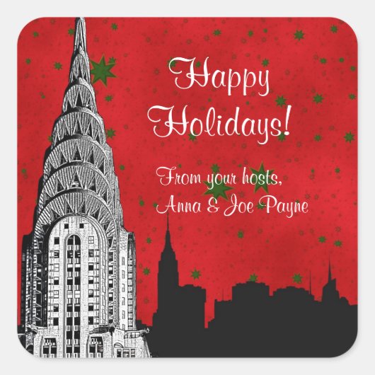 NYC Skyline Etched Chrysler Christmas Holiday Labe Vierkante Sticker (Voorkant)