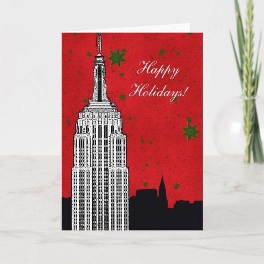NYC Skyline Etched ESB 2 kerstvakantie Feestdagen Kaart (Voorkant)