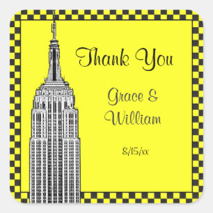 NYC Skyline Etched ESB Checker Favor Tag Dank u Vierkante Sticker