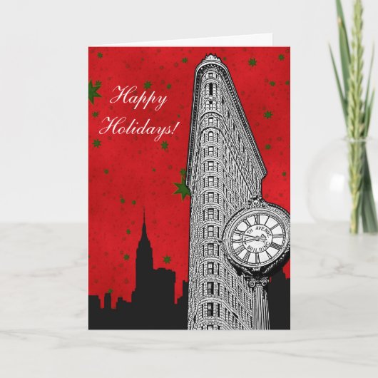 NYC Skyline Etched Flatiron 2 Kerstfeestdag Feestdagen Kaart (Voorkant)