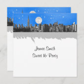NYC Skyline Etched look Moon Lt Blue 2 Sweet 16 SQ Kaart (Voorkant / Achterkant)