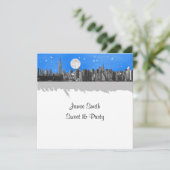 NYC Skyline Etched look Moon Lt Blue 2 Sweet 16 SQ Kaart (Staand voorkant)