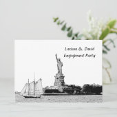 NYC Skyline Etched St of Liberty Engagement Party Kaart (Staand voorkant)